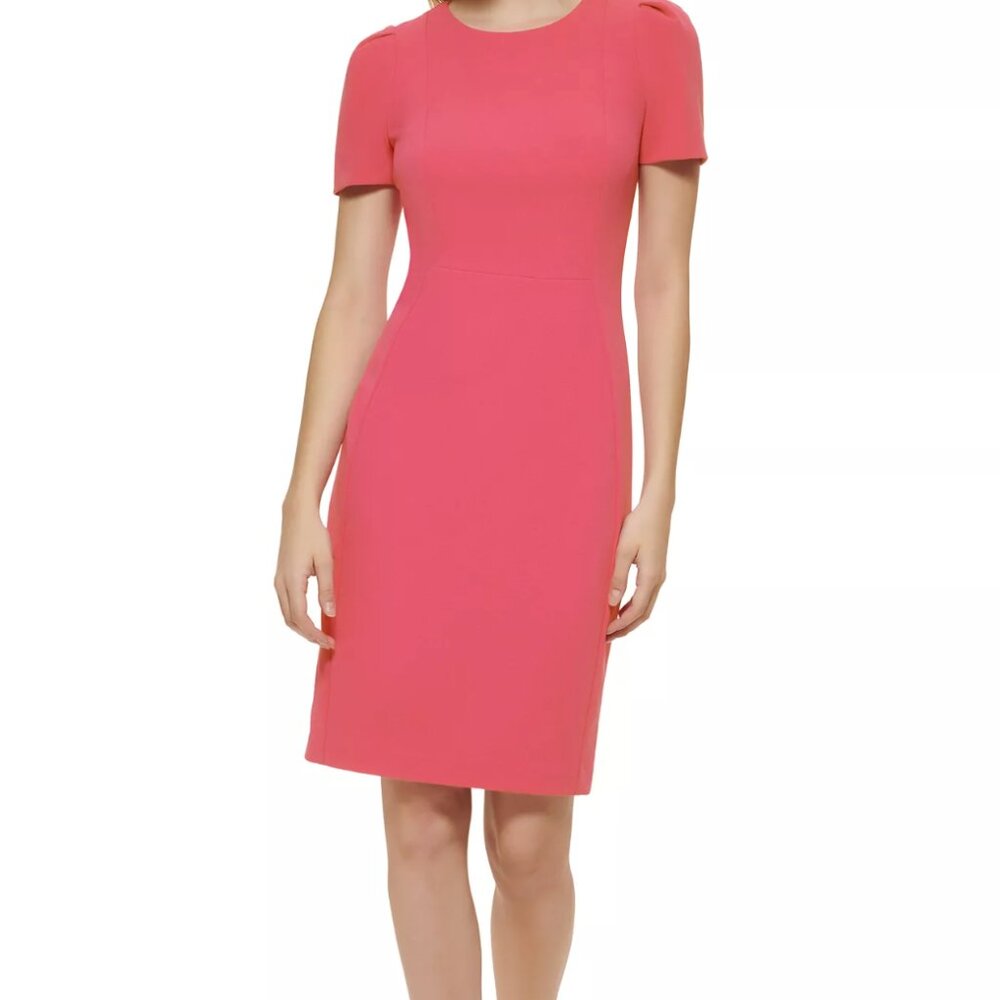 Calvin Klein Women's Petite Short-Sleeve Scuba Sheath Dress